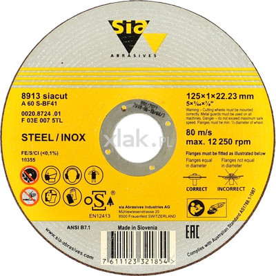 Sia Cutting Disc 76X 1.0 X 9.53 Met A60T Sold Each X 5 In A Pk