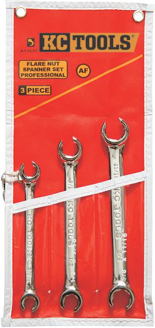 3 Piece 6 Point Spanner Set, Flare Nut, 3/8" - 11/16
